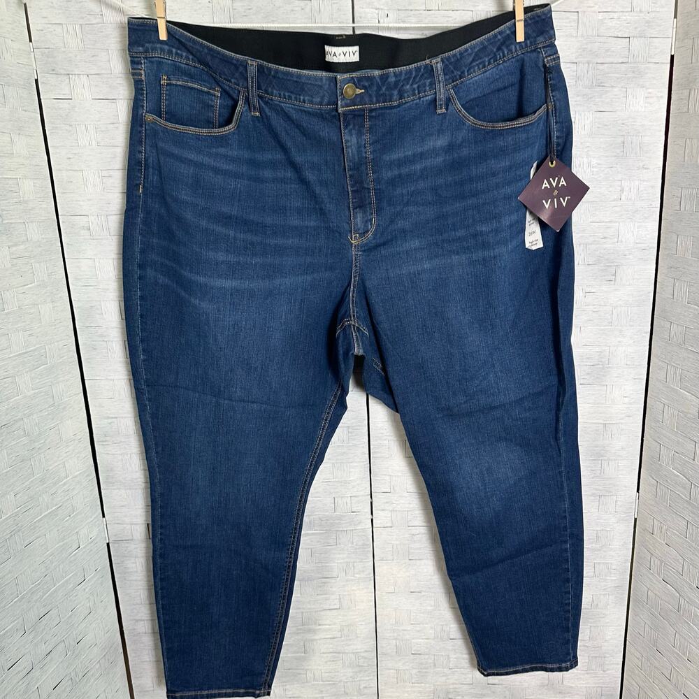 Ava & Viv womens high-rise skinny jeans stretchy dark wash denim‎ casual plus Sz